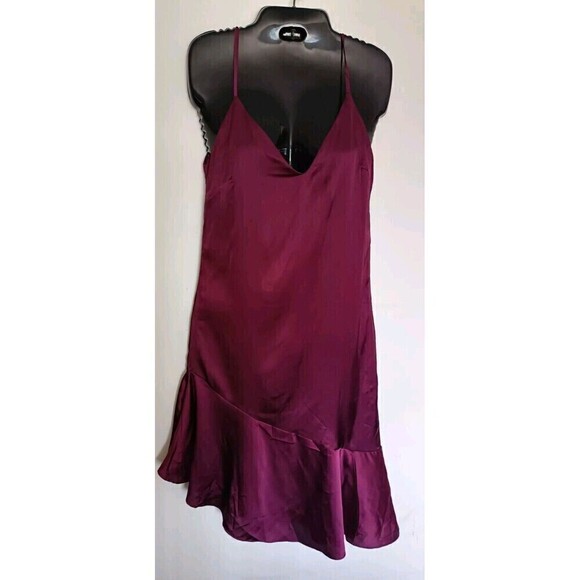 Lulu’s Bewitching Beauty Slip Dress Size XS Plum Midi Asymmetric Satin 90's Y2K - Picture 6 of 10